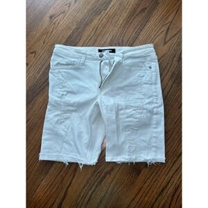 Express Men Slim Fit Stretch Distressed Denim Shorts White Size 31 Raw Hem
